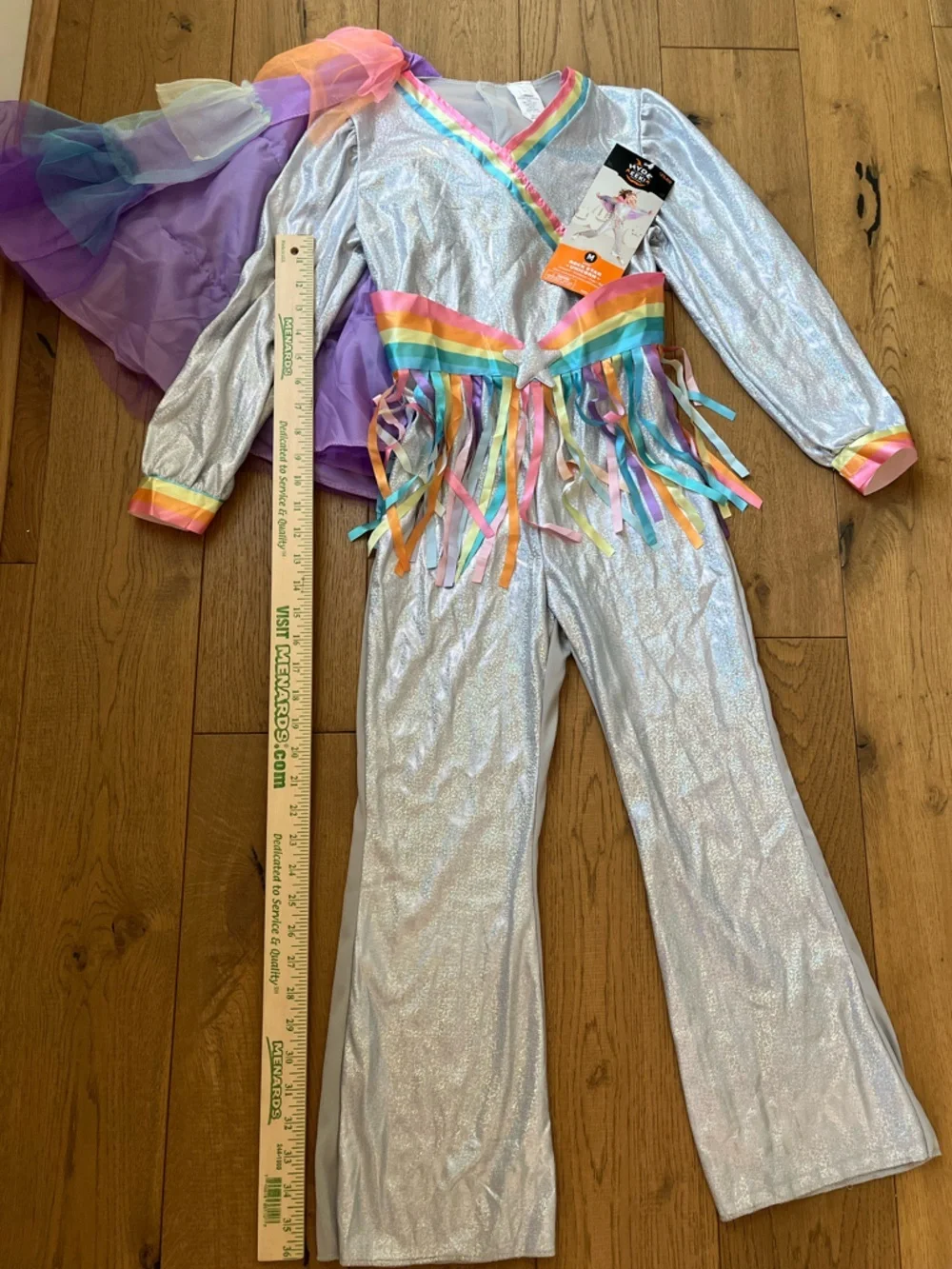 Rainbow Rockstar Unicorn Costume girls Size Medium - Silver 3 pc Jumpsuit Cape